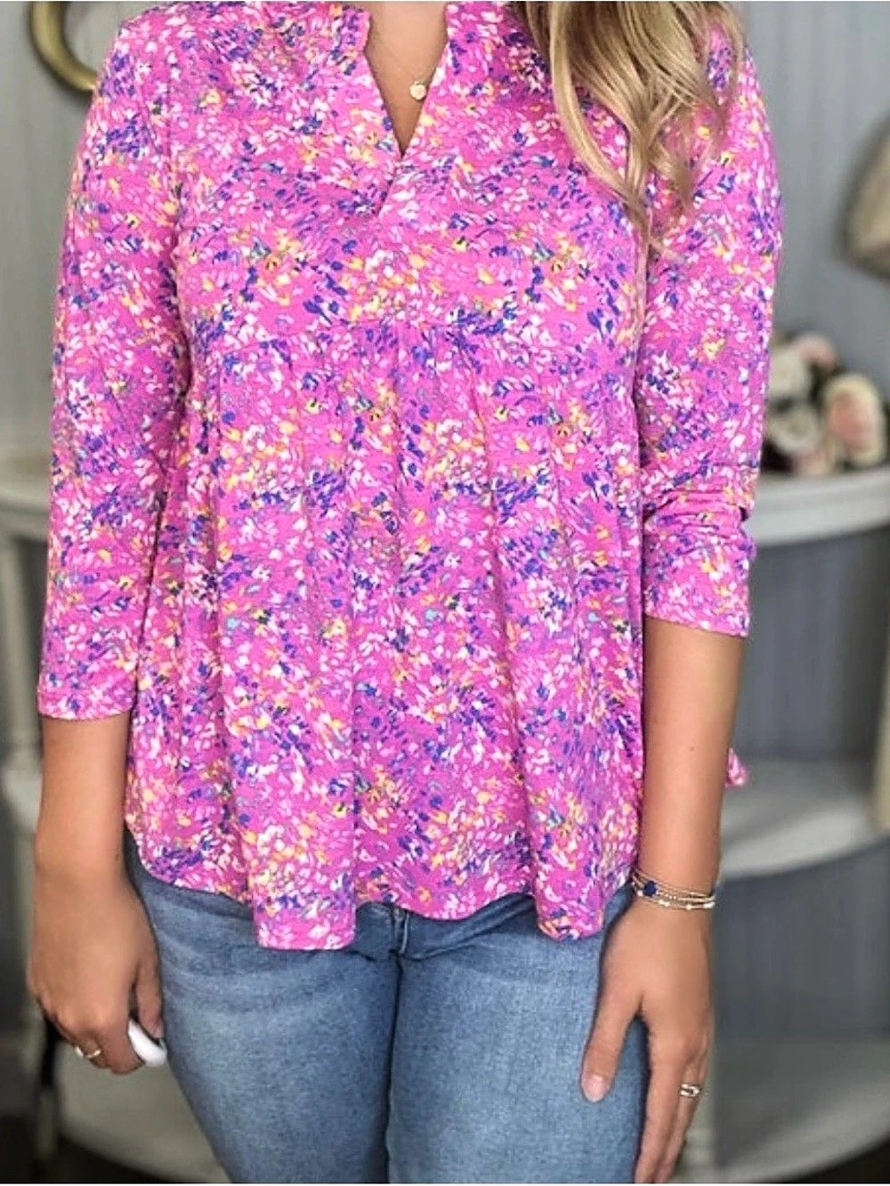 Floral Tunic Pink & Purple Like New